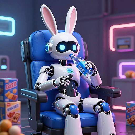 Robotic Rabbit in Neon Lounge