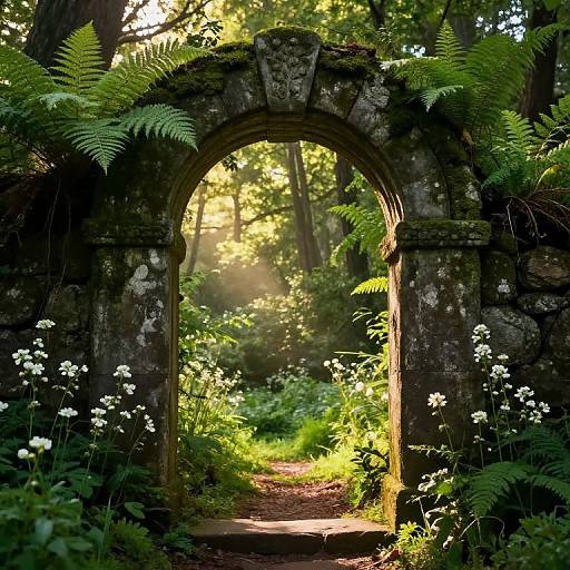 Ethereal Forest Portal Under Stone Arch