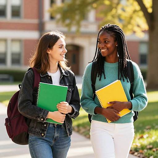 Two Smiling Students Walking on Campus