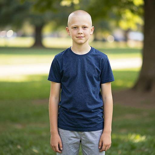 Confident Bald Boy in Sunlit Park