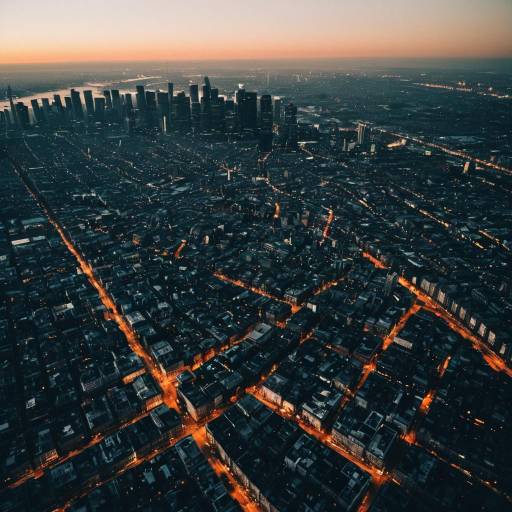 Urban Skyline at Dusk Bird's Eye View