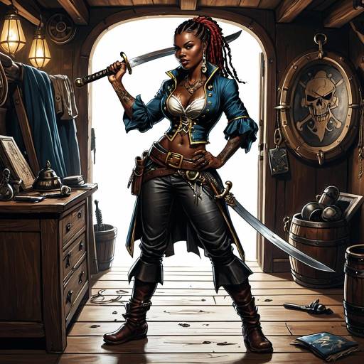 African Woman Pirate in Captain's Quarters