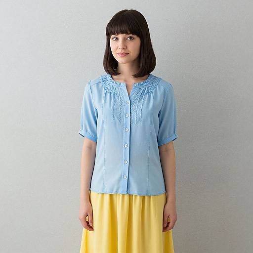 Summer Workwear: Blue Shirt and Yellow Skirt