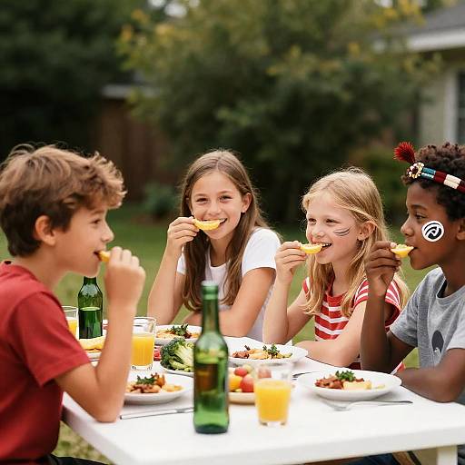 Joyful Outdoor Meal with Children