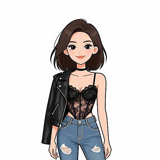 Edgy Woman in Black Lace Corset