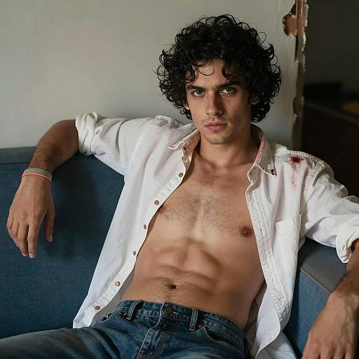 Intense Man Reclining on a Couch