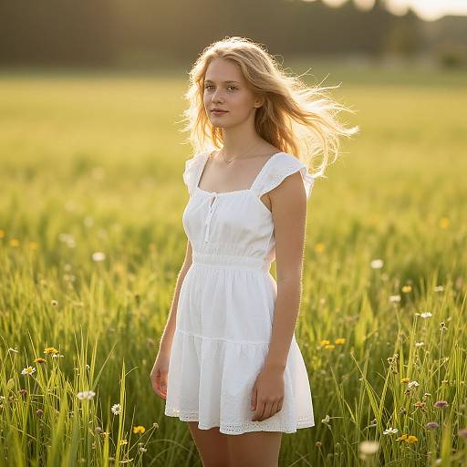 Blonde Woman in Sunlit Meadow