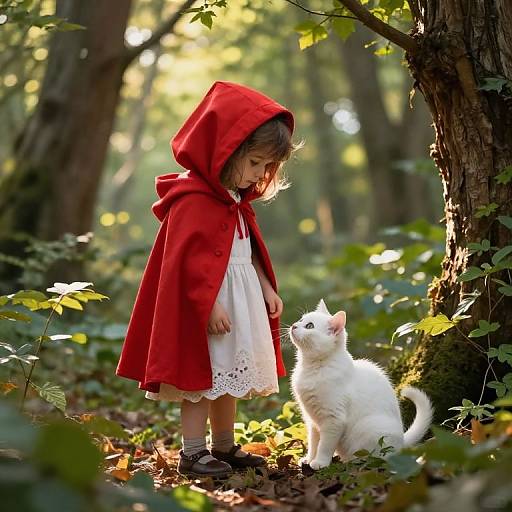 Little Red Riding Hood with White Cat