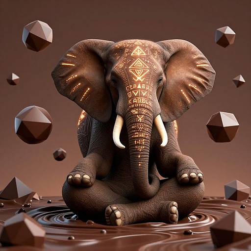 Meditating Elephant with Glowing Runes