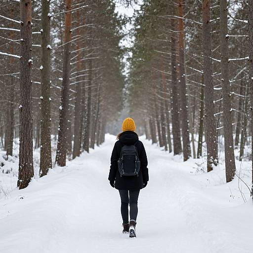 Young Woman Alone in Winter Forest