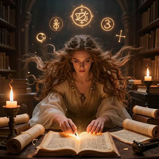 Prophetess in Mystical Ancient Library