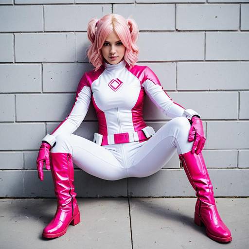 Female Gwenpool Cosplay in White and Pink Suit
