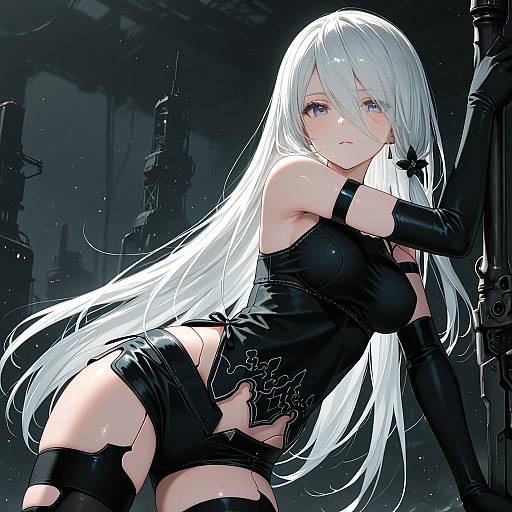Illustration of A2 (nier:automata), nier (series) in the style of Shimada fumikane