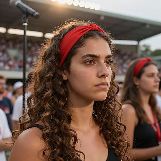 Serious Woman in Stadium Setting