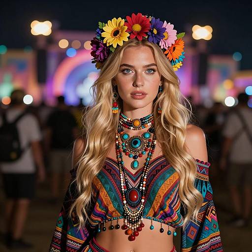 Bohemian Festival Woman with Flower Crown