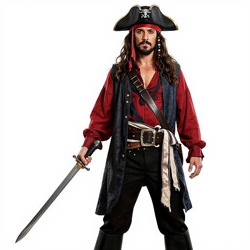 Bearded Pirate in Red Shirt