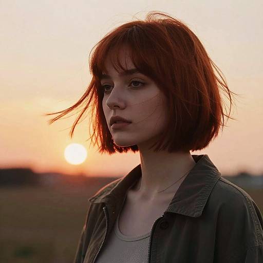 Red Bob Haircut at Sunset
