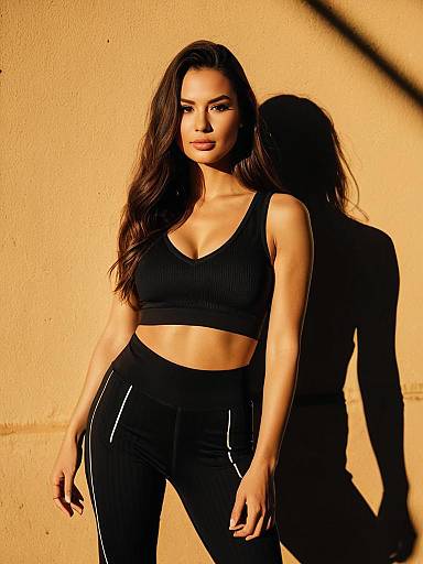 Athletic Woman in Black Crop Top and Leggings