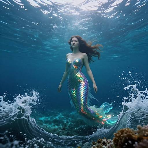 Regal Sea Nymph Amidst Hokusai Waves