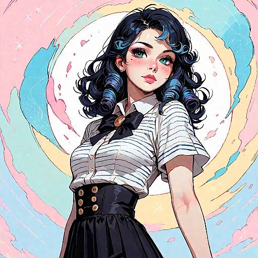 Anime Girl in Striped Pantyhose