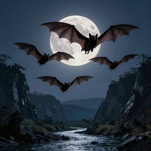 Nocturnal Bats Soaring by Moonlight