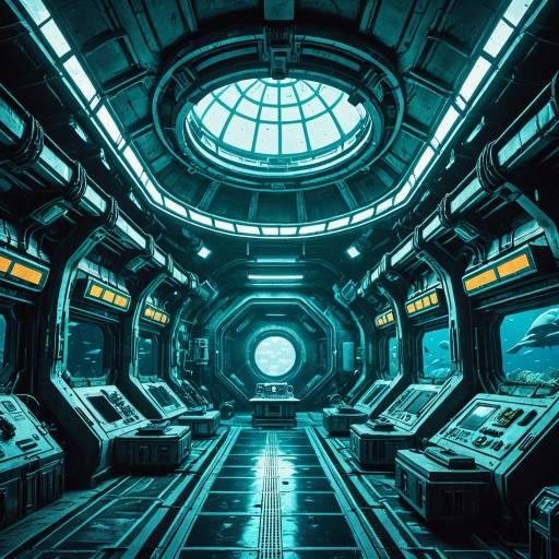 Retro-Futuristic Underwater Research Base Interior