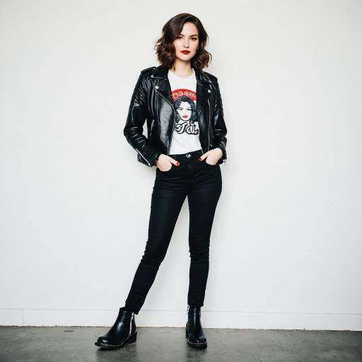 Woman in Black Leather Jacket and Graphic Tee