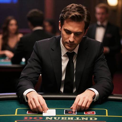 Mysterious Gambler in Dimly Lit Casino