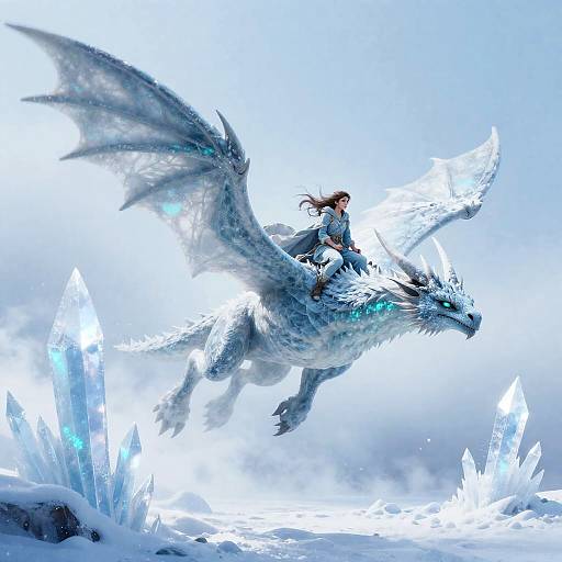 Frostbound Huntress Riding an Ice Wyrm