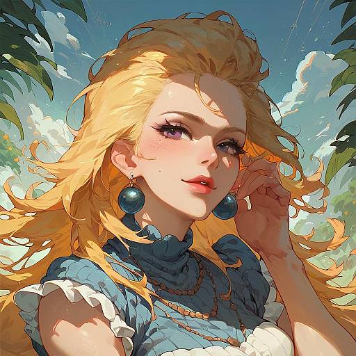 Stylized Blonde Woman Portrait with Blue Dress