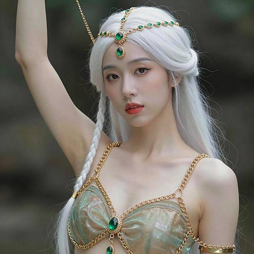 Elegant Asian Woman with White Braids