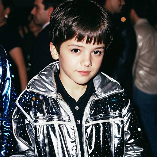 Close-Up of Boy in Disco Jacket