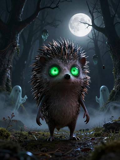 Spooky Gothic Hedgehog in Eerie Forest