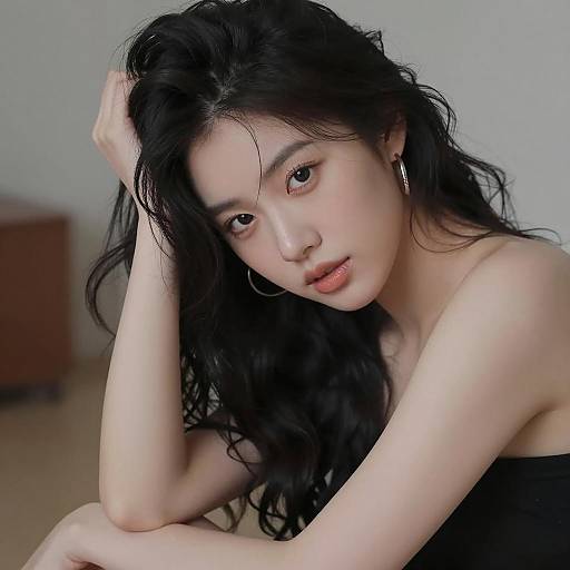 K-Pop Girl with Black Hair Portrait