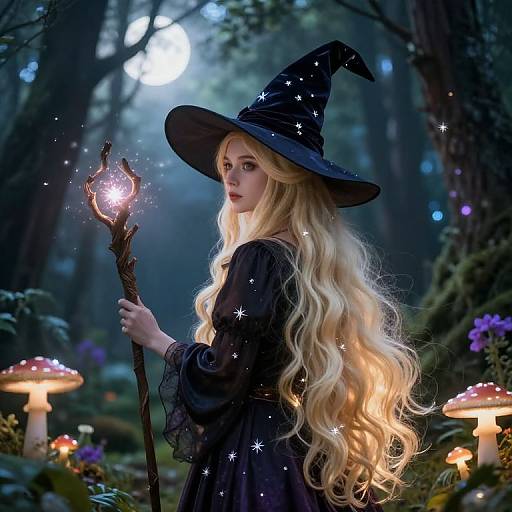Mystical Blonde Witch in Enchanted Forest