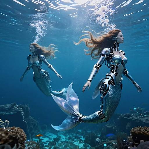 Mechanical Mermaids in Surreal Underwater Realm