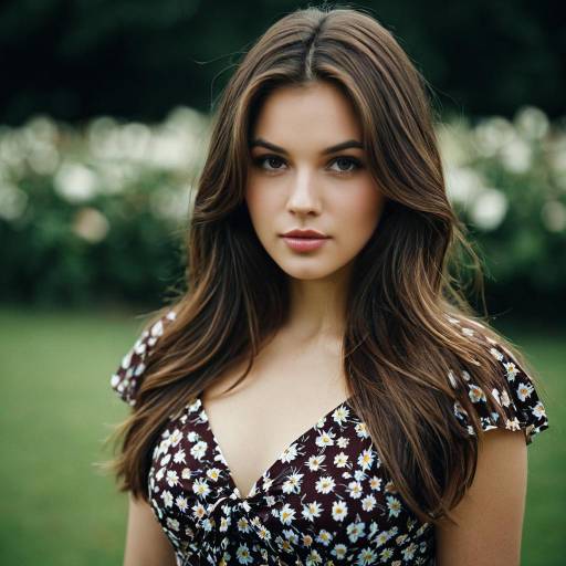 Elegant Floral Dress with Brown Hair