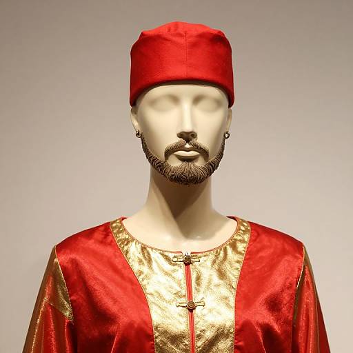 Bearded Mannequin in Red-Gold Outfit