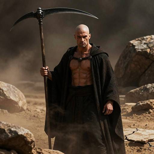 Warrior in Dark Cloak with Scythe