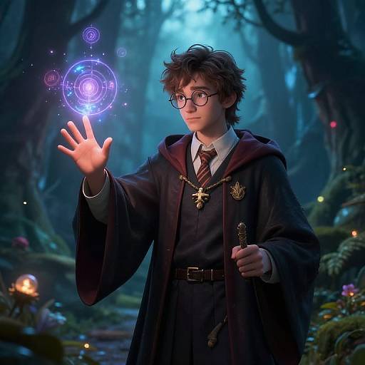 Wizard Casting Spell in Enchanted Forest