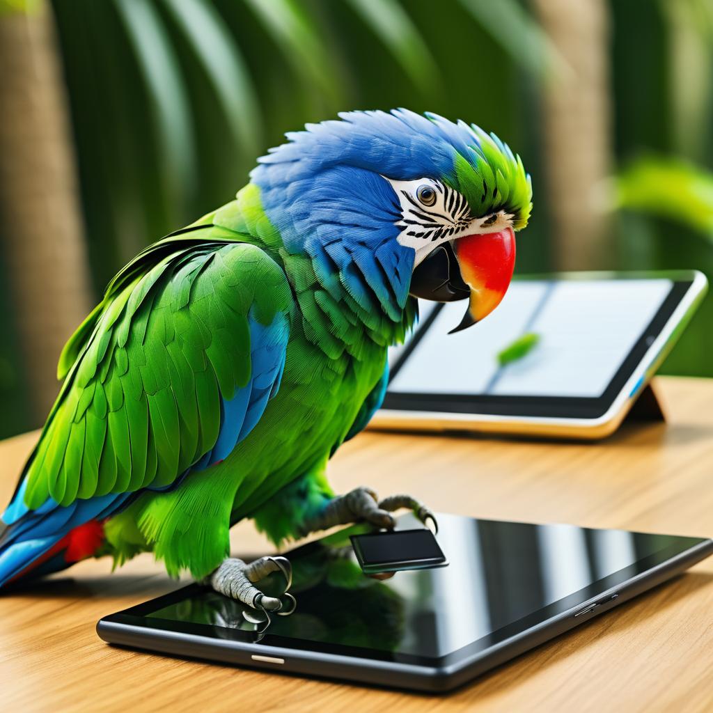 Parrot Engaged with Tablet Technology