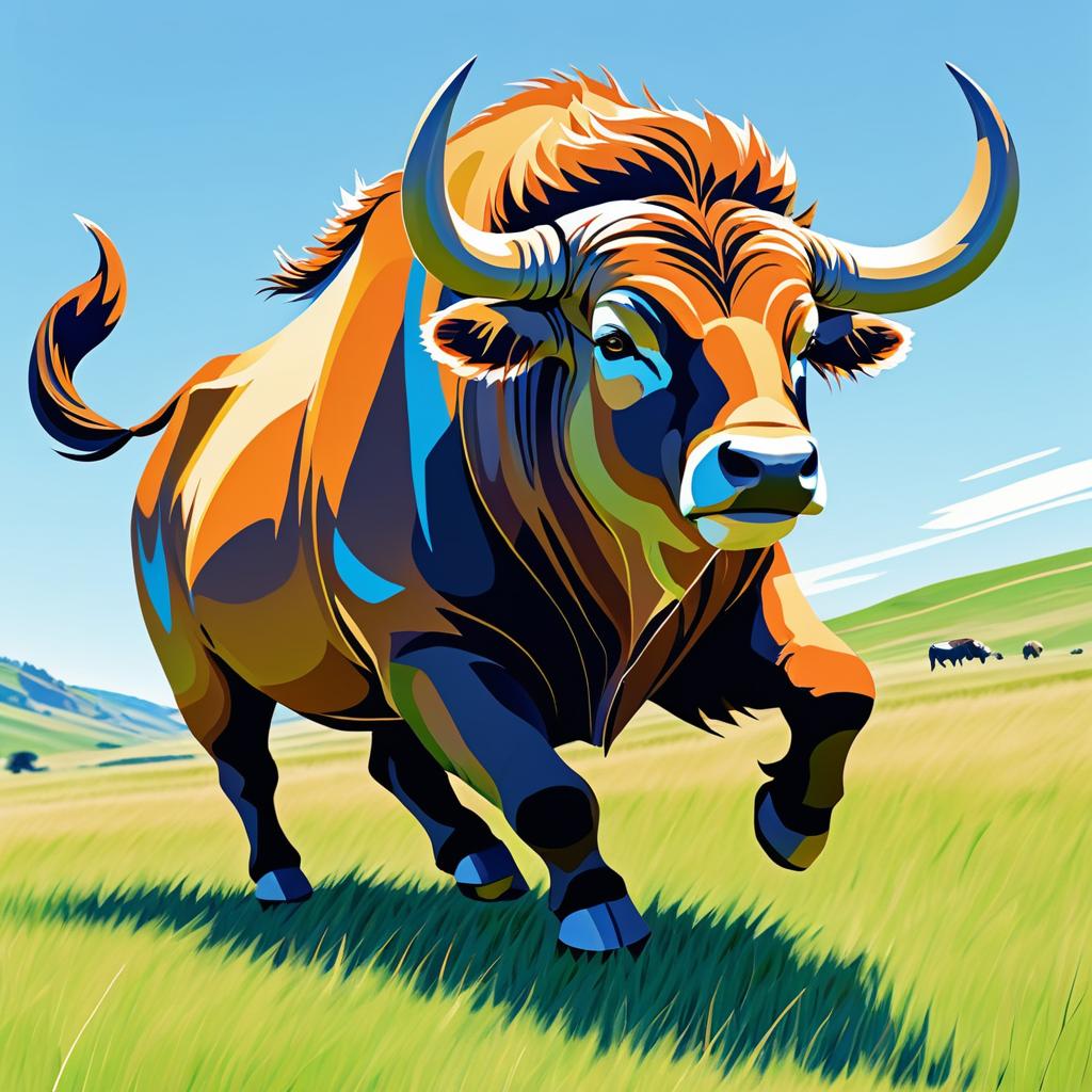 Dynamic Tauros in Vibrant Grassland Scene