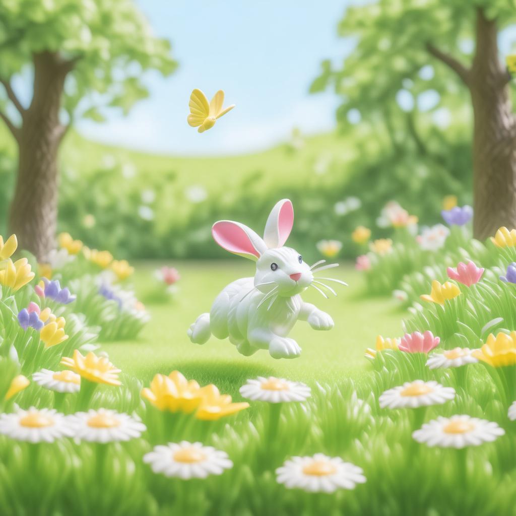 Joyful Spring: Rabbit and Butterfly Play