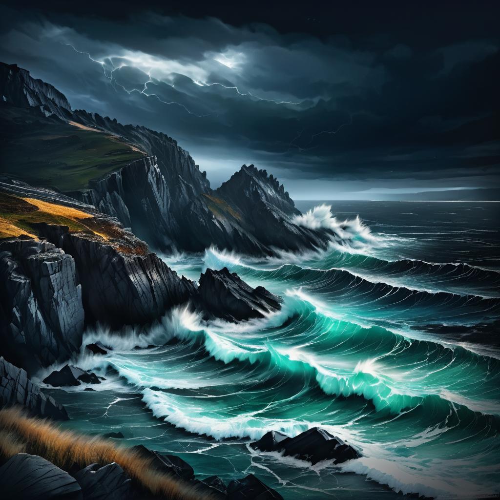 Dramatic Rocky Coastline Digital Artwork