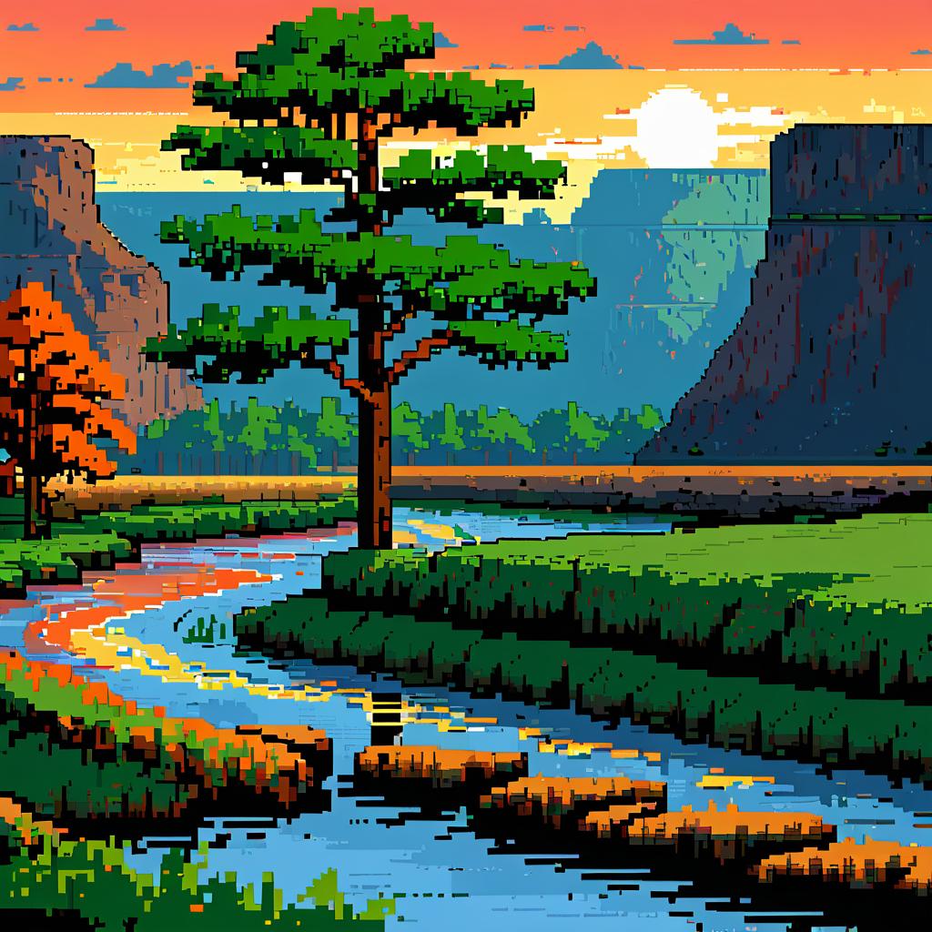 Serpent's Bend River: A Retro Pixel Scene