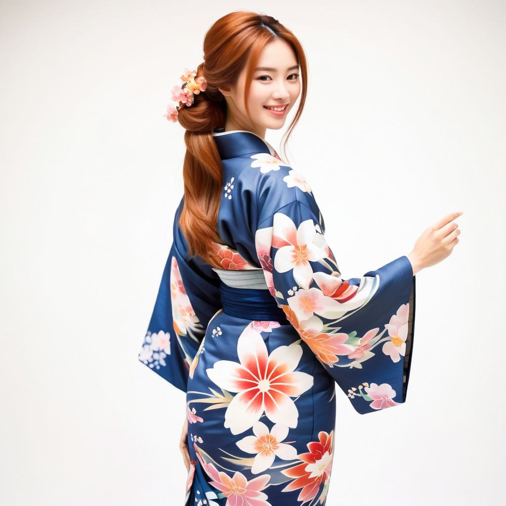 Vibrant Yukata-clad Woman in Watercolor