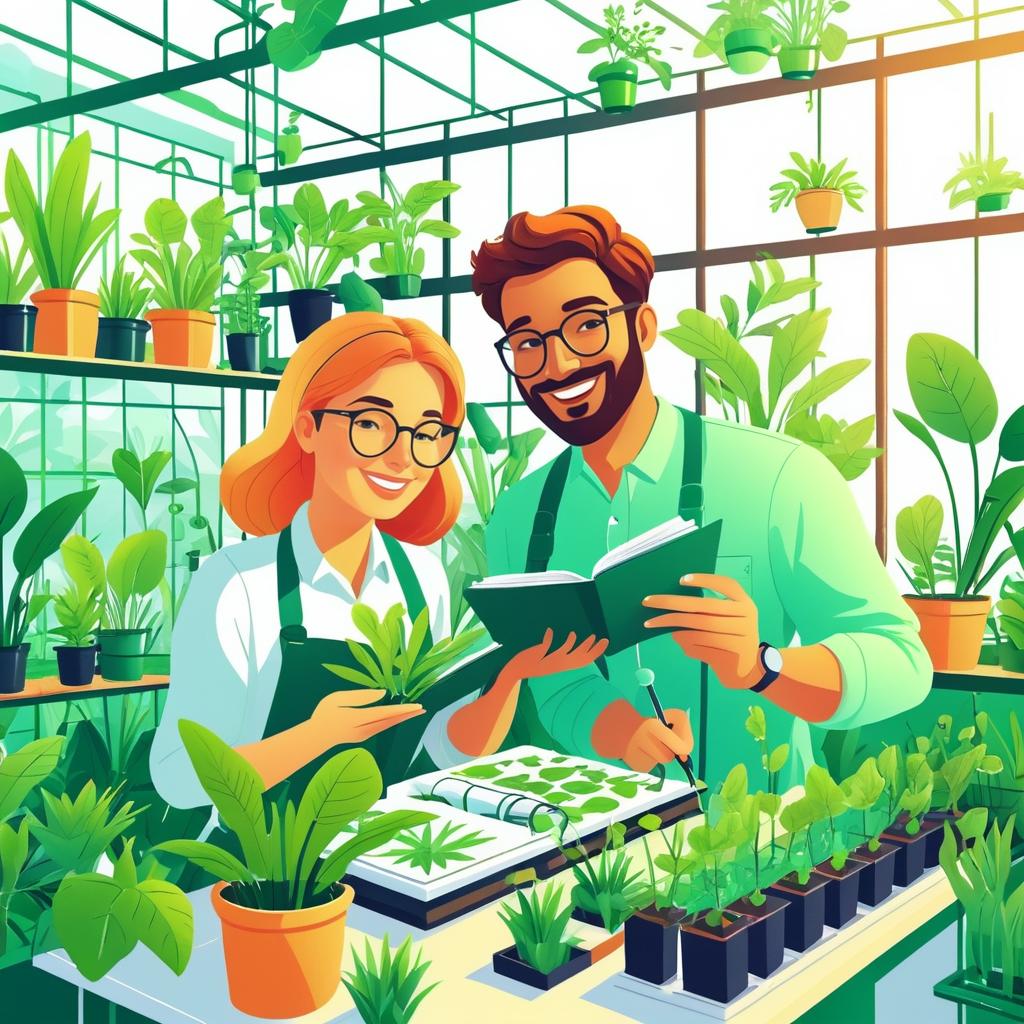 Joyful Botanist and Zoologist in Greenhouse