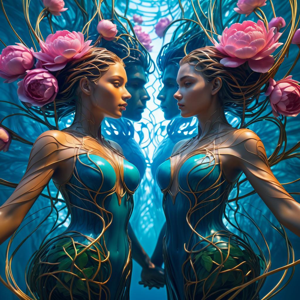 Interconnected Bodies in Vibrant Underwater Art