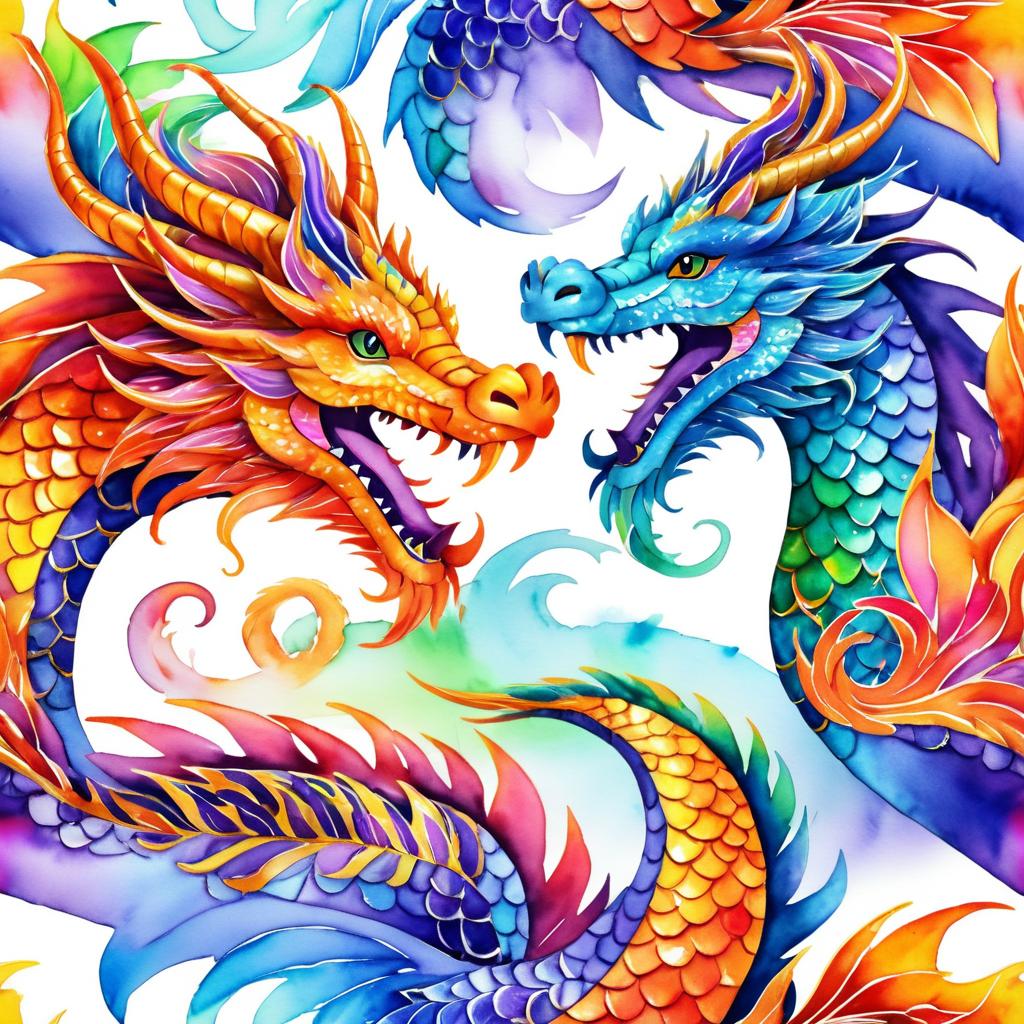 Majestic Fire-Breathing Watercolor Dragons