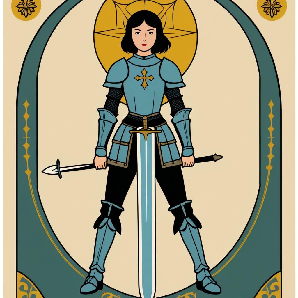 Vintage Tarot Card of Joan of Arc